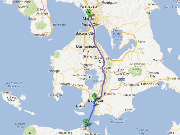 Manila to Puerto Galera Map